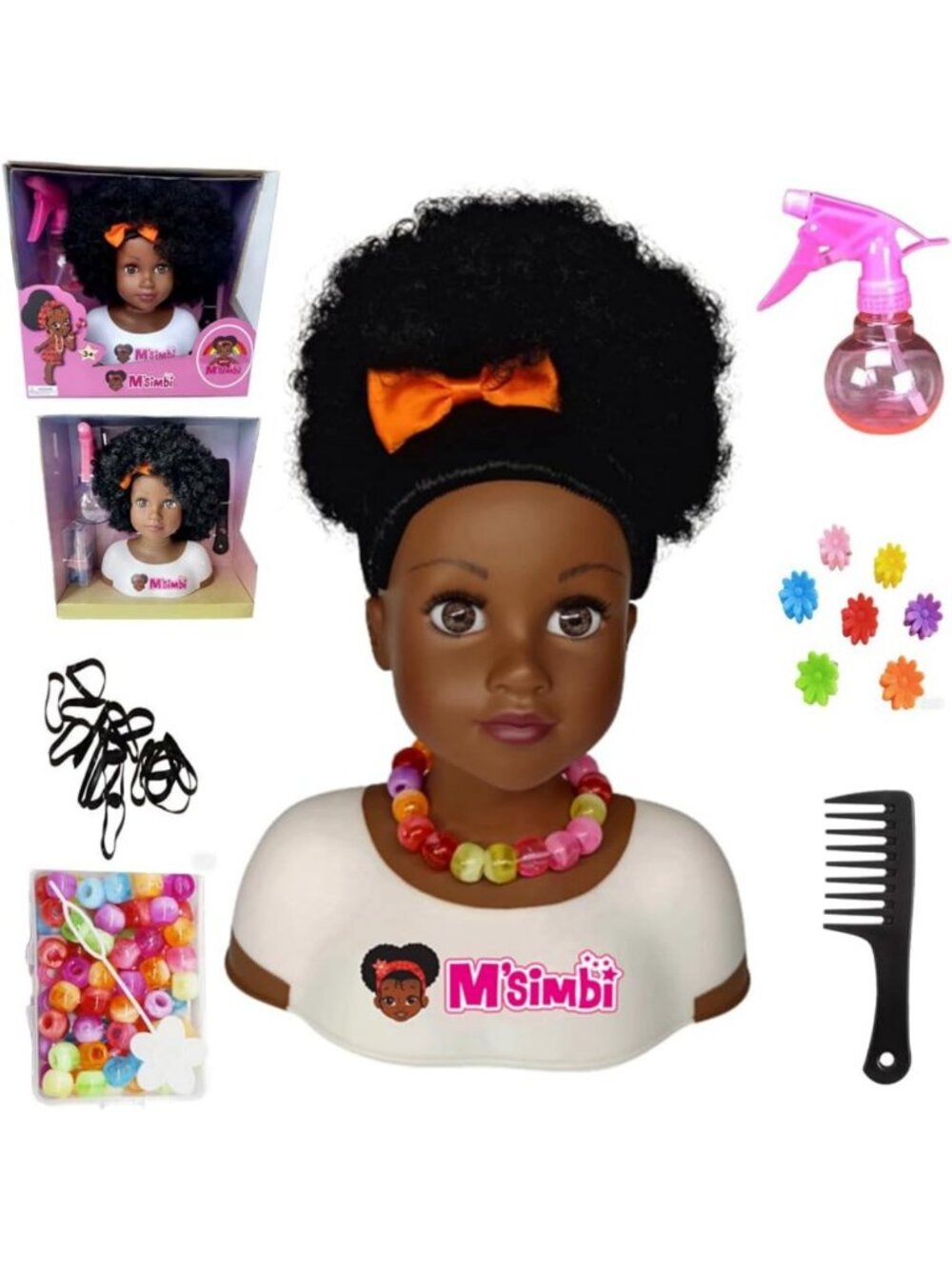 18" Black Girl Doll with Curly Afro Hair & Ballerina Dress - Styling Head Toy